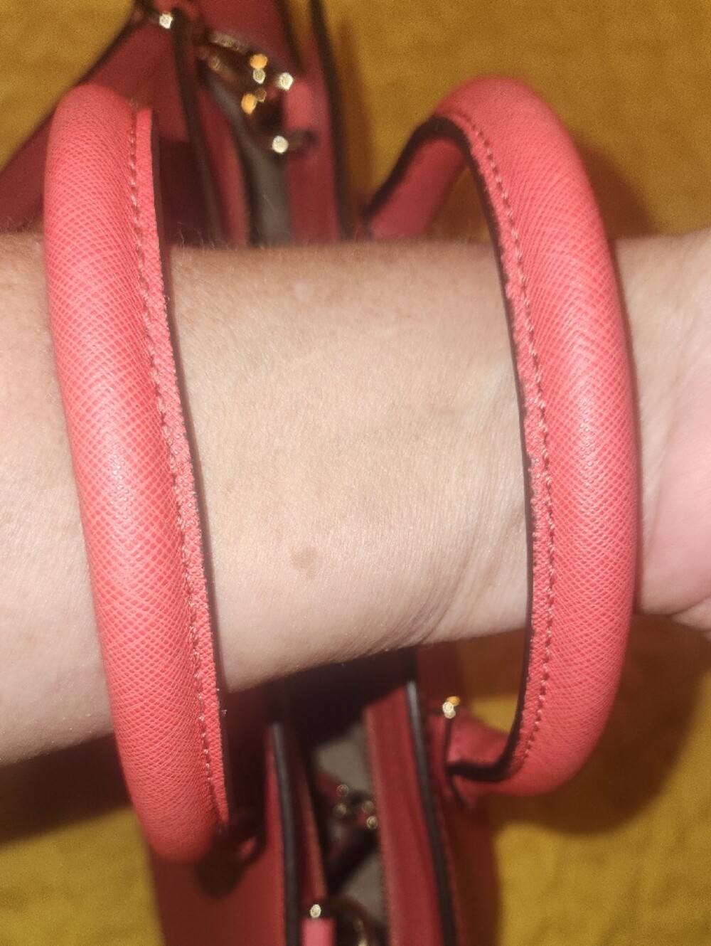 Michael Kors Coral Pink Saffiano Satchel with Gold-Tone Logo - Picture 5 of 8